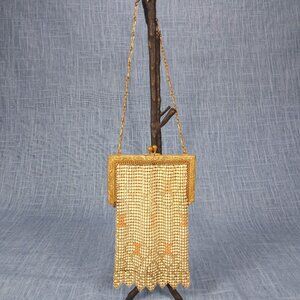 1920's Gold Tone Etched Art Deco Mesh Bag